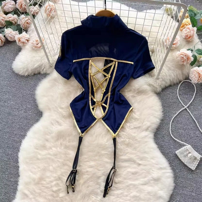 Women Hotsweet Spliced print backless leopard slim Vintage Straps Bodysuits Chic Jumpsuits Slim Top Clothing