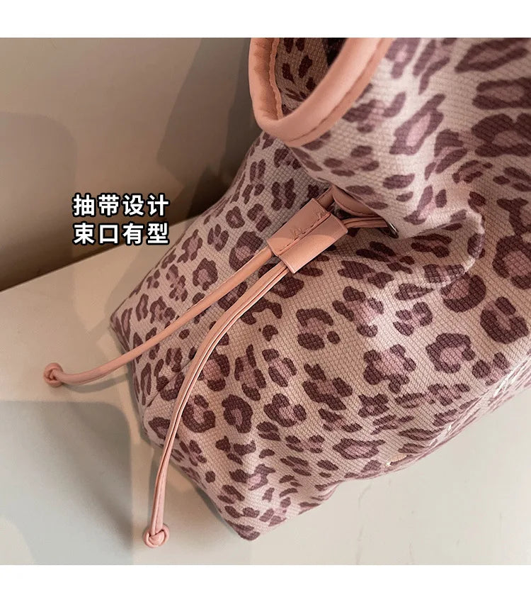 Brand Women's Shoulder Bag Y2k Fashion Sweet Polka Dot Handbag Korean Casual Versatile Leopard Print Brown Frosted Tote Bags