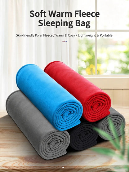 Portable Polar Fleece Sleeping Bag Liner Connectable Warm Sleep Sack Machine Washable Travel Camping Indoor Office Nap Blanket