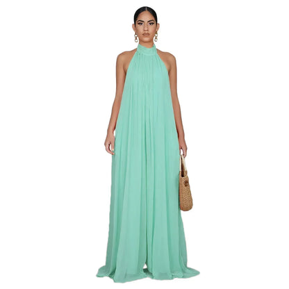 2026 New Women's Solid Chiffion Loose Halter Jumpsuits Sexy Backless Wide Leg Pants Rompers Fashion Party Elegant Women Clothing