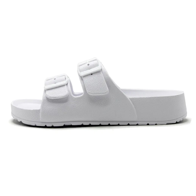 Shevalues Summer Flat Slippers For Women Men 2025 New Thick Sole Sandals With Double Buckle Fashoin Outdoor Antiskid Beach Slide