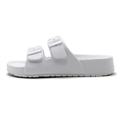 Shevalues Summer Flat Slippers For Women Men 2025 New Thick Sole Sandals With Double Buckle Fashoin Outdoor Antiskid Beach Slide