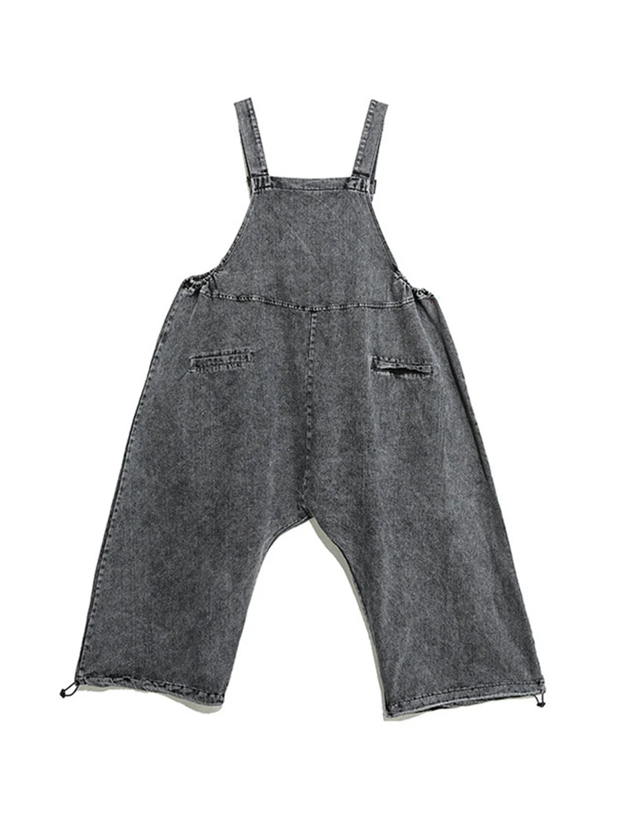 TWOTWINSTYLE Casual Denim Jumpsuit For Women Square Collar Sleeveless High Waist Patchwork Pockets Jumpsuits Female Fashion New