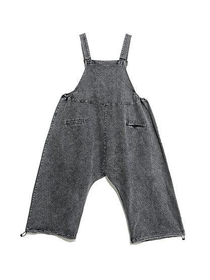 TWOTWINSTYLE Casual Denim Jumpsuit For Women Square Collar Sleeveless High Waist Patchwork Pockets Jumpsuits Female Fashion New