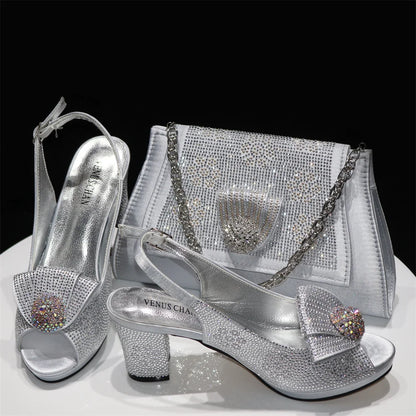 Magenta Women Shoes And Bag Set African Ladies High Heels Sandals Match With Handbag Luxury Nigerian Pumps Femmes Sandales CR769
