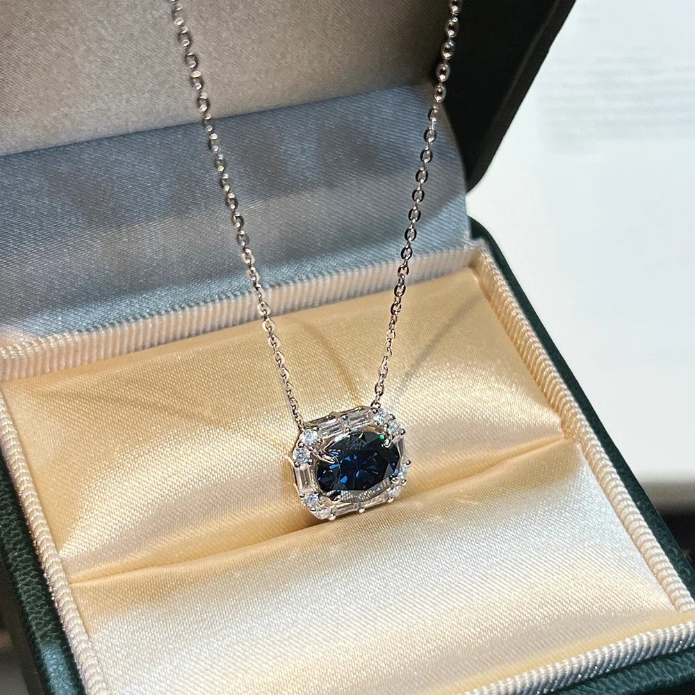 QIBAOKU 7*9mm Oval Moissanite Necklace 100% S925 Silver Colorful Diamond Pendant for Women Engagement Gifts Jewelry 2026