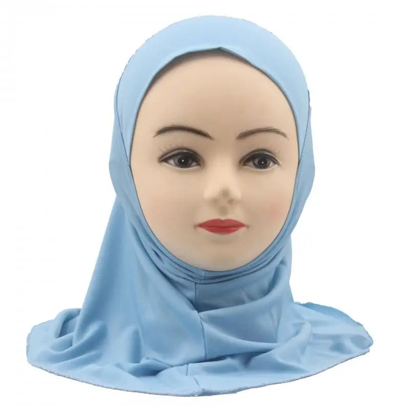 Kids Islamic Hijab Arab Girls Muslim Turban Scarf Shawls Cap Solid Color Fit 2-6 Years Old Children Wear Directly Instant Hijab