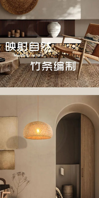 Bamboo Pendant Lights Hand Woven Ceiling Weaving Chandelier Lamp Rattan Wicker Hanging LED Fixtures Home Bedroom Bamboo Art Lamp