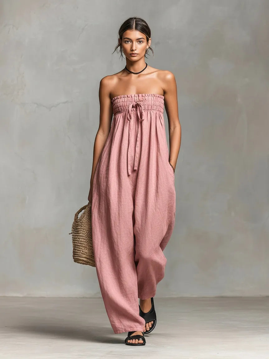 Solid Women Jumpsuits For Spring Summer Sleeveless Slash Neck Loose Fashion Streetwear Overalls Wide Leg Pants Trousers 2026