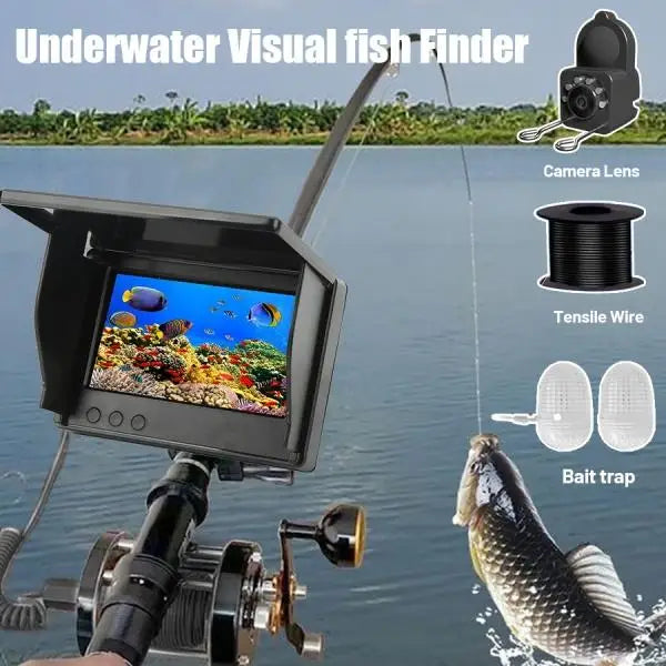 4.3 Inch HD Underwater Fishing Camera Portable Waterproof Fish Finder Visual Video Monitor Ice Sea Boat Fishing Tackle Gear Perfect Outdoor Equipment Gifts for Men Father Black