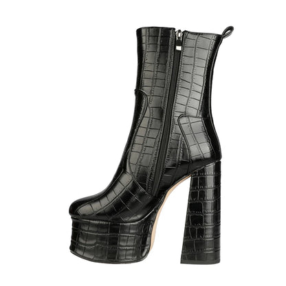 Sexy Ankle Boots Women Fashion Extreme High Heels Platform Boot Lady Shoes Snake Skin Leather Black Silver Gold Autumn Winter