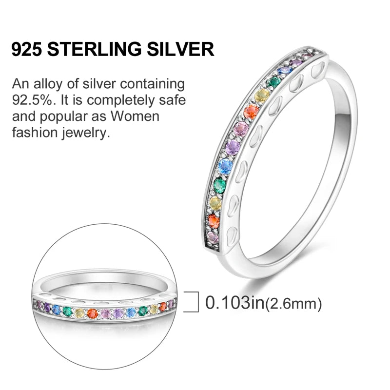 Original 925 Sterling Silver Ring Colorful Diamonds Cubic Zircon Finger Ring For Women Jewelry Wedding Engagement Birthday Gift