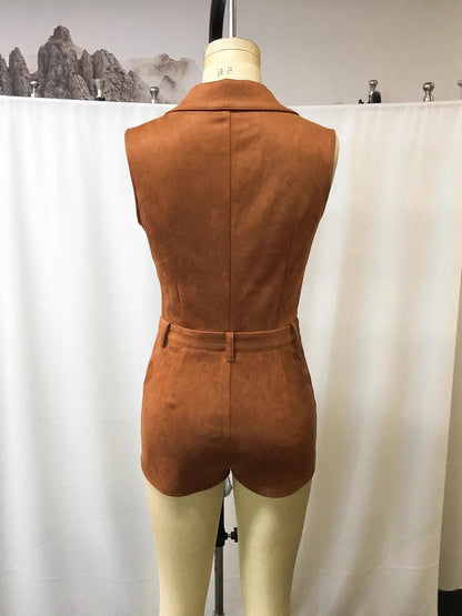Jumpsuit Women 2026 Spring New Retro Fashion Solid Color Tassel Decor Half Zipper Design Turn-Down Collar Sleeveless Rompers