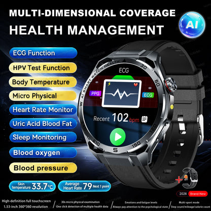 2026 New ECG+PPG Body Fat Analysis Health Smart Watch Uric Acid BP Blood Oxygen Bluetooth call Sports Smart Watch For Men Women
