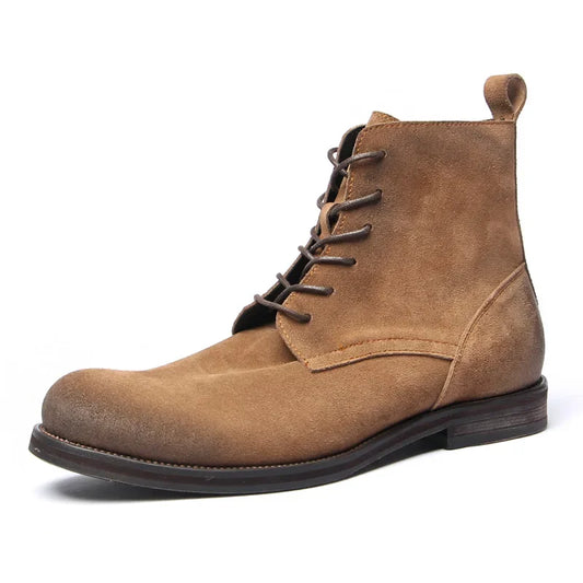 Top Quality Cow Suede Men Leather Boots Handmade Vintage British Zipper Tooling Shoes Outdoor Work Motorcycle Desert Boots Dress