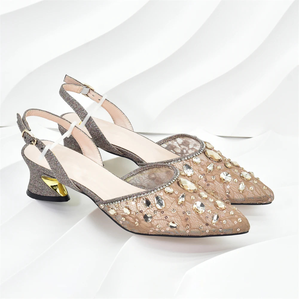 New Arrival African Wedding Shoes and Bag Set with Rhinestone Italian Design Shoes with Matching Bags Nigerian Lady Party Pumps