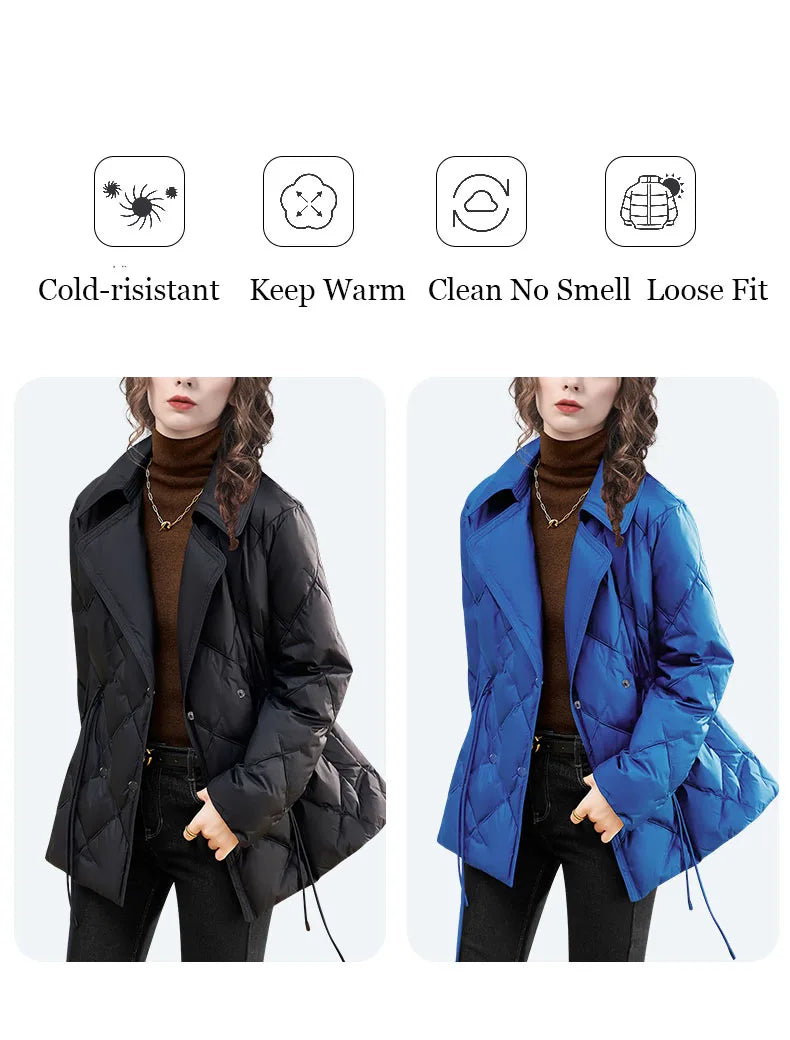 Loose Plus Size Women Winter Long Down Jacket Solid Embroidered Pointed Collar White Duck Down Puffer Coat Warm Trench Jackets