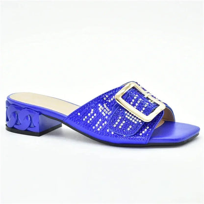 New Arrival African Women Wedding Shoes Bride Shoes Luxury Elegant Low Heels Rhinestone Lady Slippers Sandals Nigerian Pumps