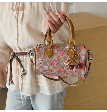 2026 Luxury Designers Crossbody Bags Cherry Pattern PU Leather Boston Handbag Shoulder Bags Bolsos Mujer Bags Woman Tote Bag