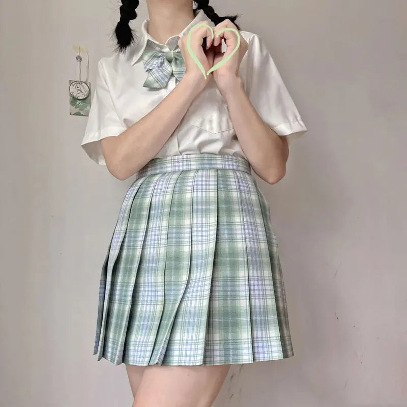 New Japanese School Uniform Korean Student Jk Seifuku Blouse Pleated Skirt Tie Full Set Girl Plaid Skirt Pink Uniforms For Woman