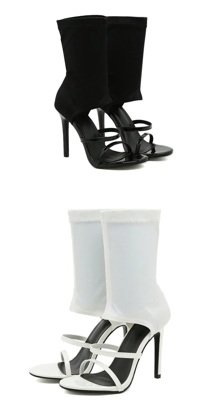 Eilyken Sexy Spring Autumn Stretch Boots High Heels Women Sandals Fashion Peep Toe Ankle Strap Hollow Pumps Pole Dancing Shoes
