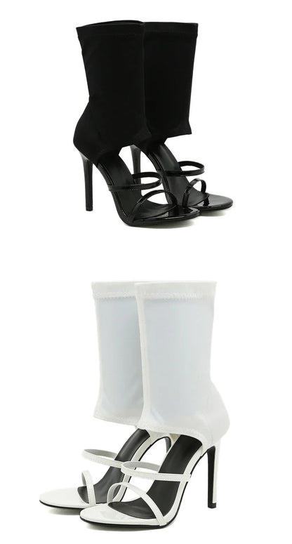 Eilyken Sexy Spring Autumn Stretch Boots High Heels Women Sandals Fashion Peep Toe Ankle Strap Hollow Pumps Pole Dancing Shoes