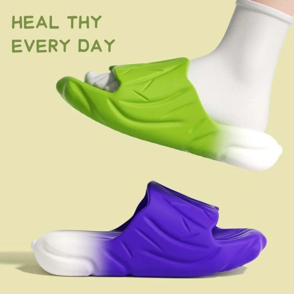 SHAJI Cute Cartoon Vegetable Cabbage Slides Unisex Couple Cloud Slippers EVA Thick Platform Cozy Non Slip Footwear Summer Indoor