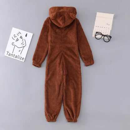 Women's Fleece Oneseies Zip Up Hooded Pajamas Rompers Cozy Sleepwear Pyjamas Autumn Winter Warm Loungewear Jumpsuit
