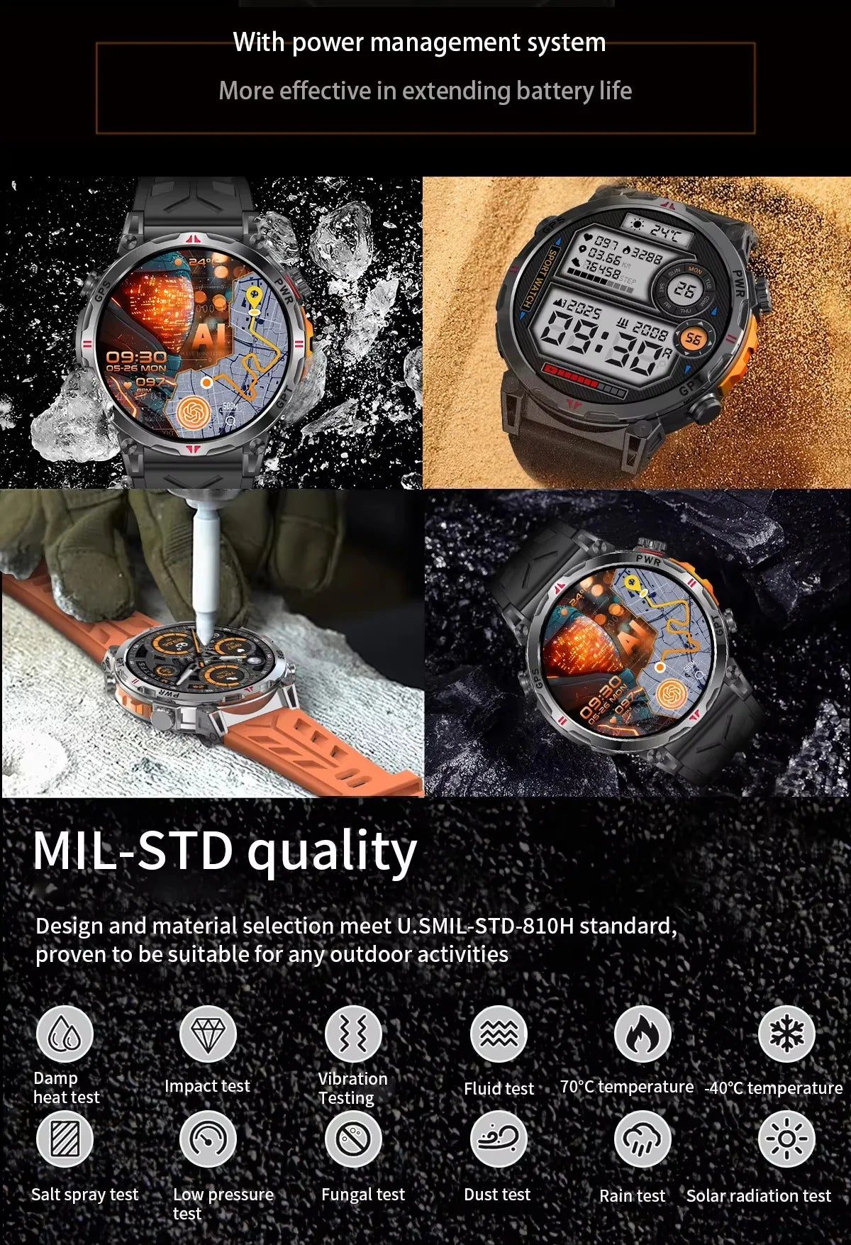 Men KC93 Smart Watch 1.56inch AMOLED GPS Positioning Outdoors Sports Fitness Tracker Bluetooth Calling Large Battery Smartwatch