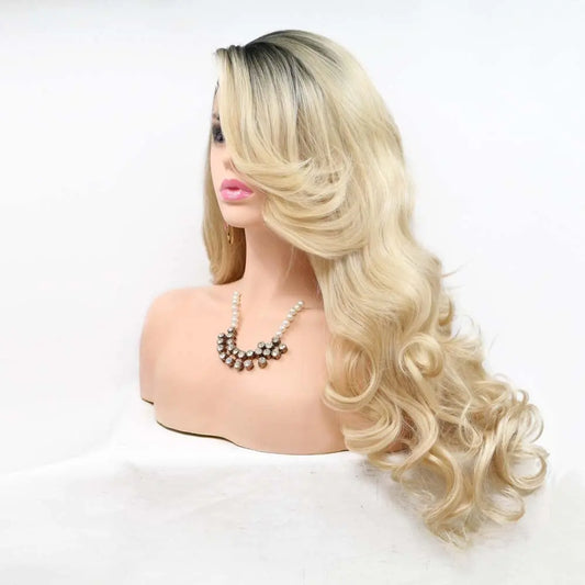 Mbre Blonde Lace Front Wigs Long Body Wavy Mixed Platinum Blonde Synthetic Lace Front Wig Heat Resistant Fiber Hair Wigs