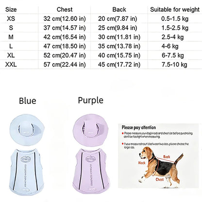 Pet Dog Summer Cooling Vest with Cap Breathable Mesh Sun Protective Shirt for Dogs&Cats，Lightweight Outdoor Pet Clothes Set
