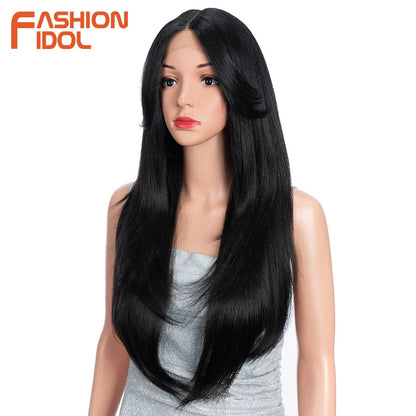 FASHION IDOL 26inch/65cm Straight Hair Lace Front Wigs Synthetic Hair Ombre Blonde Brown Hair Wigs Cosplay Heat Resistant Fiber