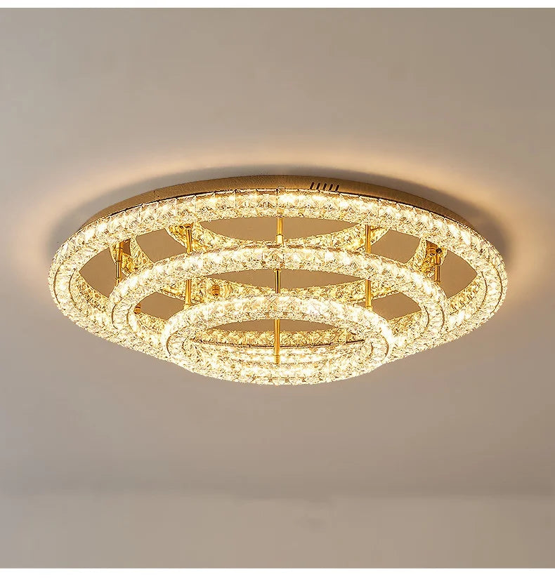 Modern Luxury Led Dimmable Chandelier Foyer Crystal Ceiling Lights Lustre Indoor Light Lamparas Round Steel Led Luminarias