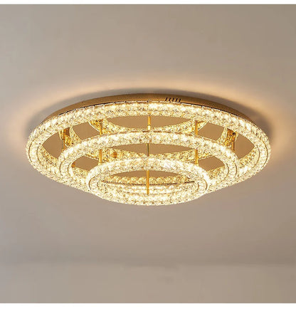 Modern Luxury Led Dimmable Chandelier Foyer Crystal Ceiling Lights Lustre Indoor Light Lamparas Round Steel Led Luminarias