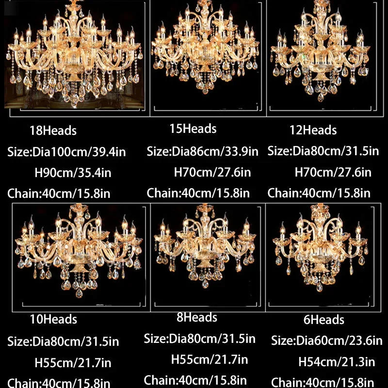 K9 Crystal Candle Chandelier decoration simple chandelier crystal light For Living Room Hotel AC110V~240V 6/8/10/12/15/18 Arms