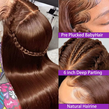 HD 13x6 13x4 Lace Frontal Wigs 100% Raw Vietnamese Chocolate Brown Straight Virgin Hair Pre Plucked Lace Front Human Hair Wigs
