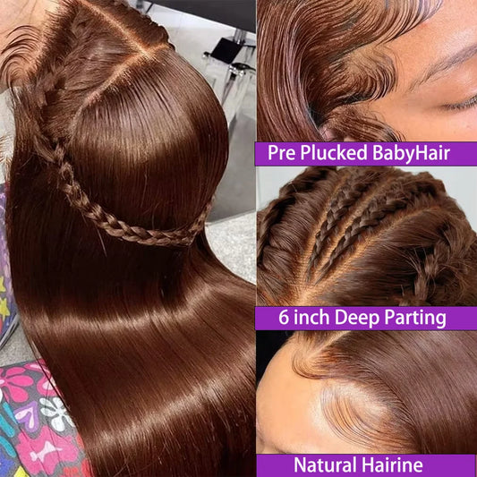 HD 13x6 13x4 Lace Frontal Wigs 100% Raw Vietnamese Chocolate Brown Straight Virgin Hair Pre Plucked Lace Front Human Hair Wigs