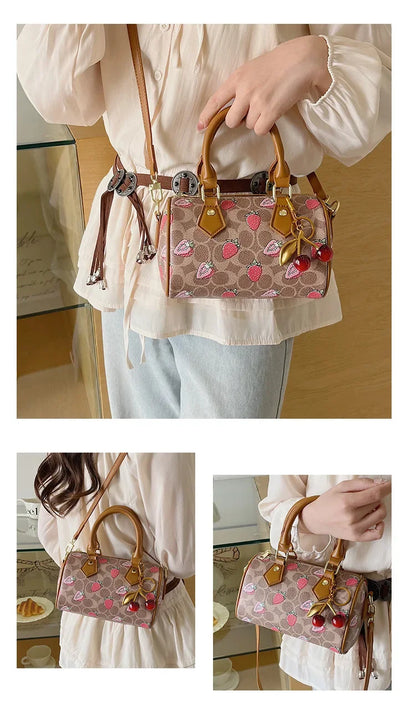2026 Luxury Designers Crossbody Bags Cherry Pattern PU Leather Boston Handbag Shoulder Bags Bolsos Mujer Bags Woman Tote Bag