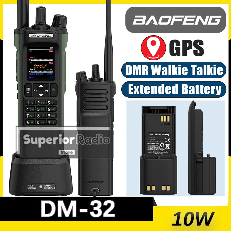 Baofeng DM-32 DMR Digital Walkie Talkie Upgraded Extended Battery High Capacity GPS APRS Dual Mode Analog Dual Time Slot  AM FM
