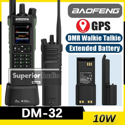 Baofeng DM-32 DMR Digital Walkie Talkie Upgraded Extended Battery High Capacity GPS APRS Dual Mode Analog Dual Time Slot  AM FM