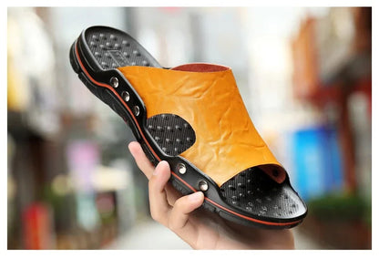 Men Summer Slippers Breathable Luxury Sandals Shoes Beach Classics Leather Mens Slippers Outdoor Flip Flop Indoor Slides Man