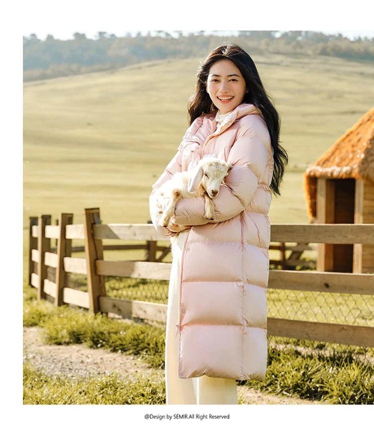 Semir Down Jacket Women Long Length Waterproof Coat 2026 Fashion Winter New Loose Hooded Coat Simple Down Jacket Woman