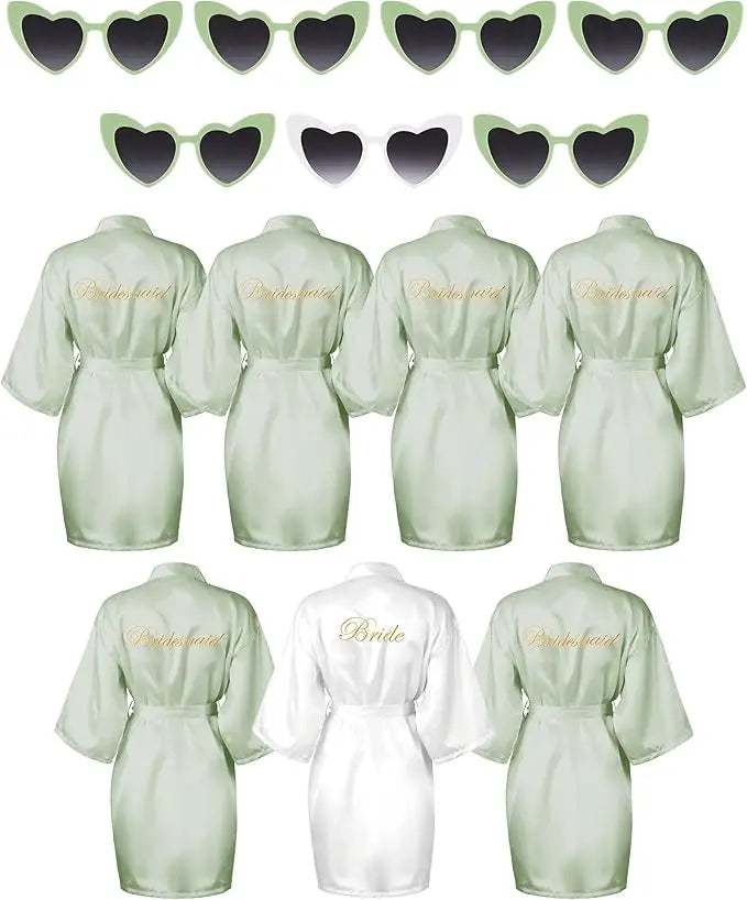 7 Pcs Bridesmaid Robe Sets Bride Silk Satin Bridal Party with Sleeping Eye Mask and Elastic Headband