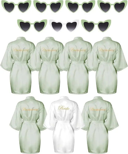7 Pcs Bridesmaid Robe Sets Bride Silk Satin Bridal Party with Sleeping Eye Mask and Elastic Headband