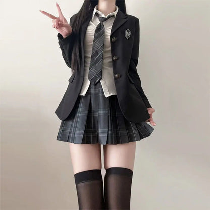JK Uniform Suit Plaid Skirt Suit Slim Girl Pure Desire Pink Summer School Sister Battle Robe Tight School Uniform
