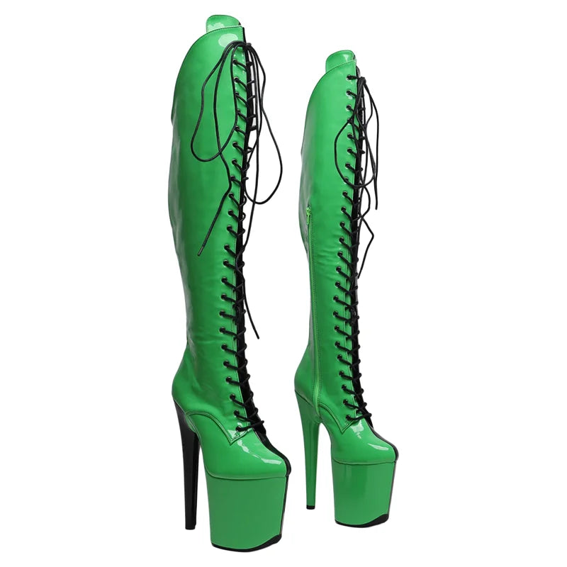Leecabe 20CM/8inches Two Color Patent Upper Fashion Lady High Heel Platform Pole Dance Boots