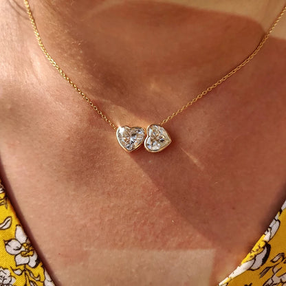 1CT 2CT Heart Shaped Moissanite Pendant Necklace for Women Two Stone Bezel Set Lab Diamond S925 Silver Daily Wear Jewelry Gifts