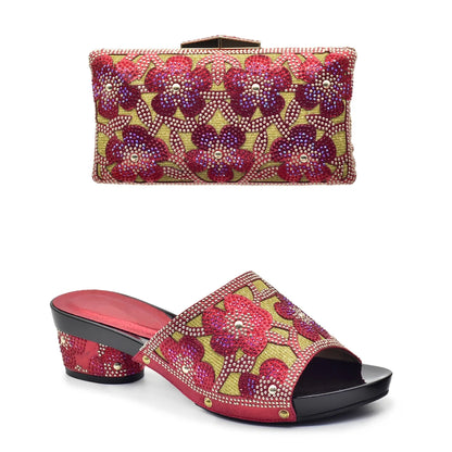 New Arrival Green Color Nigerian Shoes and Matching Bags Set Italian Ladies Shoes and Bags To Match Set Decorated with Rhinstone
