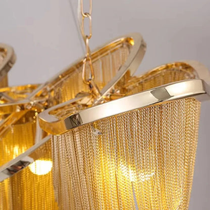 Italian Luxury Gold Tassel Chandeliers Designer Lighting Living Dining Room Decor Aluminum LED Pendant Lamp Villa Hanging Lights