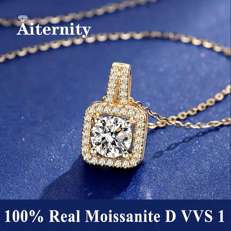 Silver 925 6 Prong Moissanite Pendant Necklace for Women Trendy Design D Color VVS Pass Diamond Testing Jewelry with Box GRA